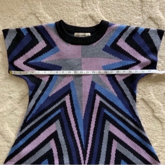 Mara Hoffman Sunburst Compass Knit Swing Short Sleeve Sweater Dress Denim Sz M - Picture 4 of 9